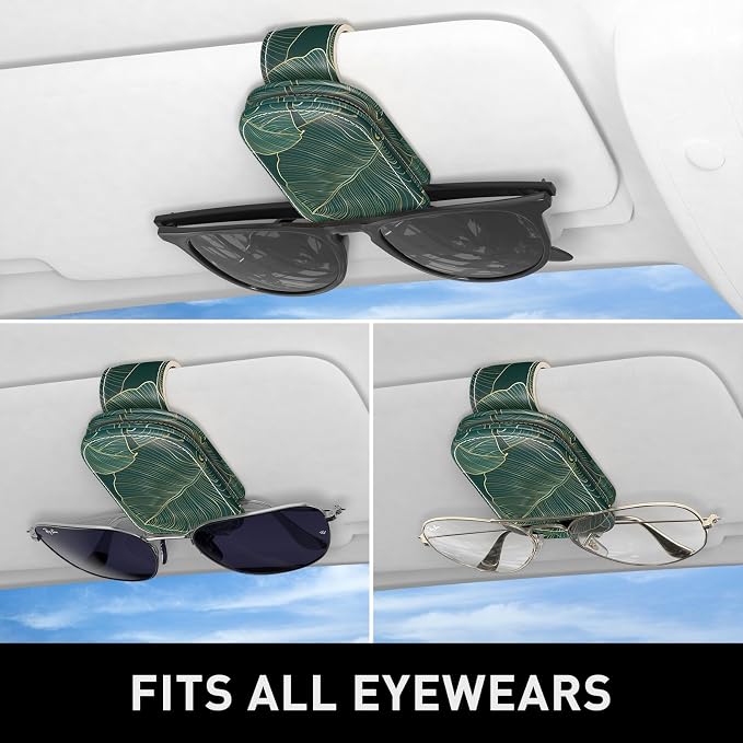 Sunglasses Holder for Car Visor, Magnetic Leather Car Sunglass Holder, Car Sun Visor Glasses Hanger Clip, Car Interior Accessories for Women Men, Fits All Size Eyeglasses - Image 5