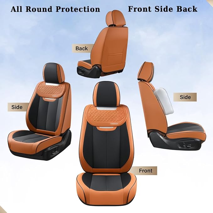 Coverado Seat Covers, Front Car Seat Cover, 2 Pack Breathable Nappa Leather Seat Cover, Waterproof Car Seat Protector, Car Seat Cushion, Universal Auto Seat Covers Fit for Most Cars (Brown&Black) - Image 8