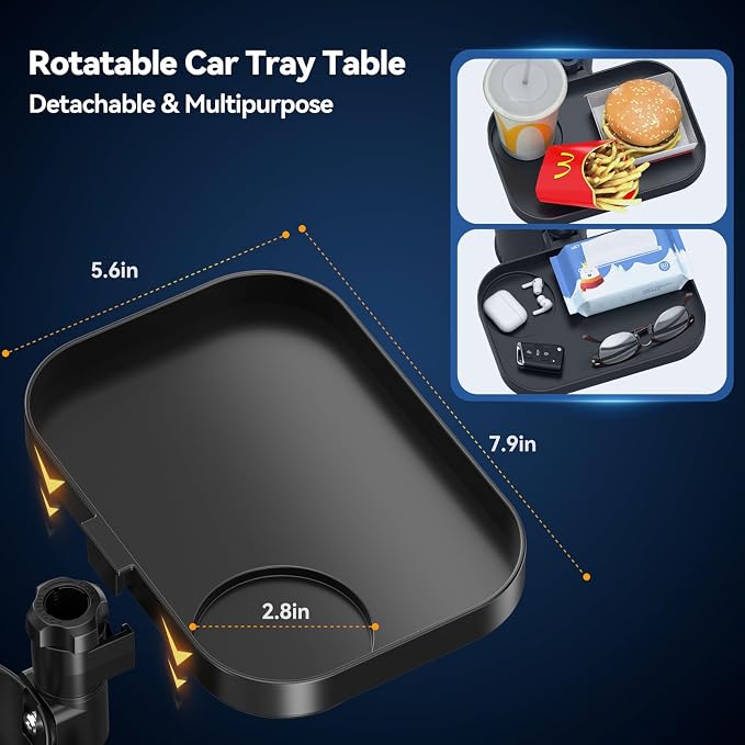 KDD Car Cup Holder Expander - 3 in 1 Cup Holder Adapter with Adjustable Base - Detachable Phone Holder & 360° Rotation Food Tray for Car - Compatible with Vehicles, Car, Road Trip Essentials - Image 5