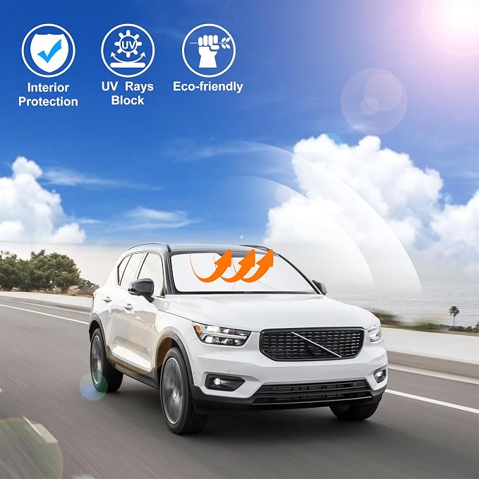 Windshield Sun Shade for 2019-2026 Volvo XC40 Accessories | Full covered for windshield, Foldable & Durable, Block UV Rays, Reduce Heat, Easy to install, Keep Car Cooler - Image 6