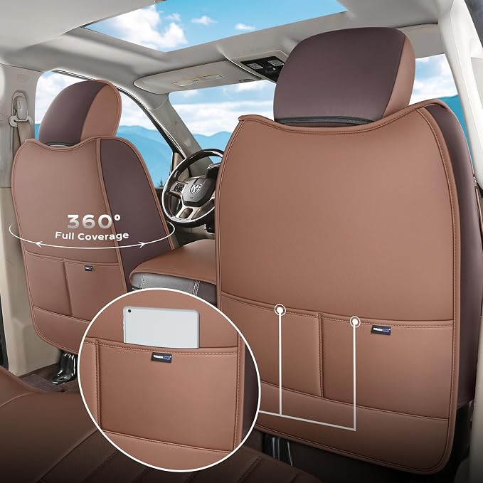 Truckiipa Seat Covers for Dodge Ram 1500 Full Set, Full Coverage Waterproof Leather Protectors Pickup Truck Accessories, Custom Fit for 2002-2026 Ram 1500 2500 3500 Crew Mega Cab,Brown - Image 5