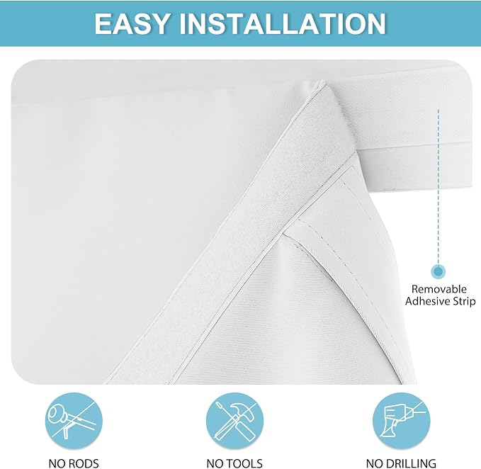 RYB HOME No Drill 12 inch Curtains for Sidelight French Door Curtain | Narrow Blackout Window Shade, Entry Glass Door Cover, Renter Friendly Blackout Curtains, W12 x L72, Pure White, 1 Panel - Image 2