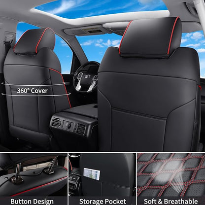 Huidasource Tacoma Seat Covers Front&Rear, Full Coverage Waterproof Car Seat Cover Fit for 2005-2015 Double & Crew Cab 2nd Gen Toyota Tacoma Base Prerunner SR5 Limited TRD Sport(Full Set/Black&Red) - Image 2