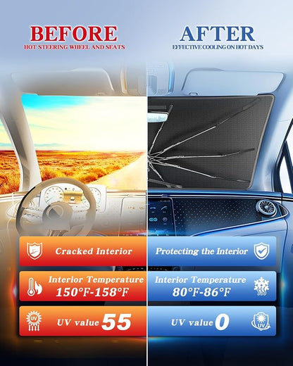 Portable for Toyota Tacoma 2024-2025 2026 Windshield Sunshade Umbrella for Models TRD/SR/SR5/limited Series, 2 in1 Ice Crystal Durable Compact Shade Umbrella UPF50+ UV Front Protection Outdoor Camping - Image 4