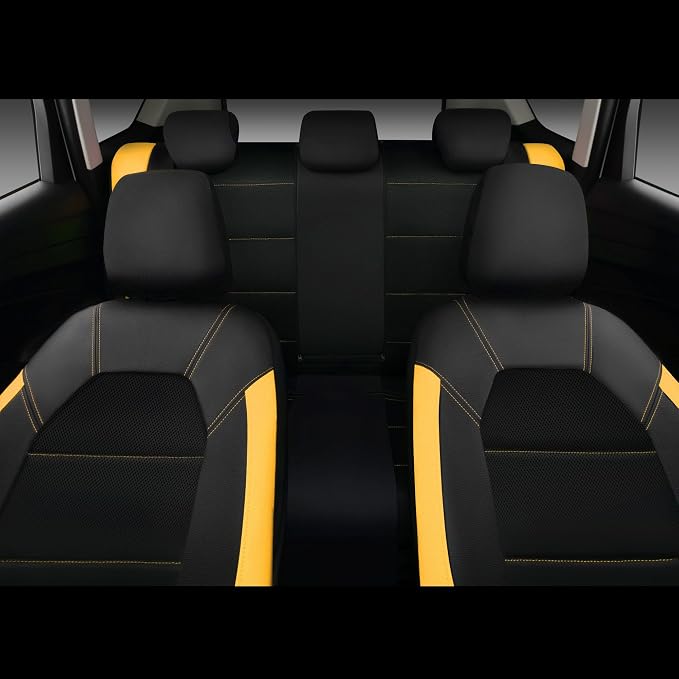 CAR PASS Leather Seat Covers, Breathable Universal Car Seat Cover Full Set for Cute Women Girly,5mm Composite Sponge Inside,Airbag Compatible Fits Most Auto,SUVs,Trucks,Vans(Full Set,Black&Yellow) - Image 5