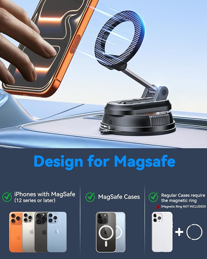 2-IN-1 Detachable MagSafe Car Mount, Vacuum Magnetic Phone Holder for Car | [2800gf Strong Magnet & 89+LBS Suction Base] Phone Holders for Your Car, 360° Adjustable Car Phone Holder for iPhone 17-12 - Image 9