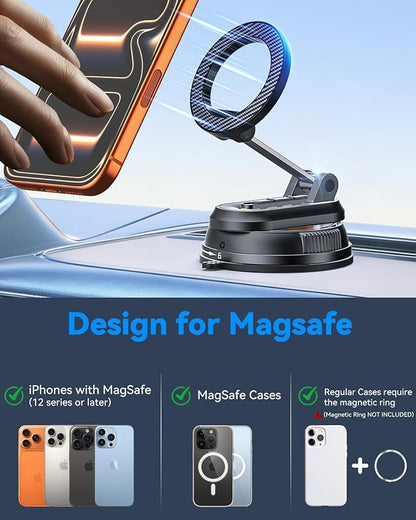 2-IN-1 Detachable MagSafe Car Mount, Vacuum Magnetic Phone Holder for Car | [2800gf Strong Magnet & 89+LBS Suction Base] Phone Holders for Your Car, 360° Adjustable Car Phone Holder for iPhone 17-12 - Image 9
