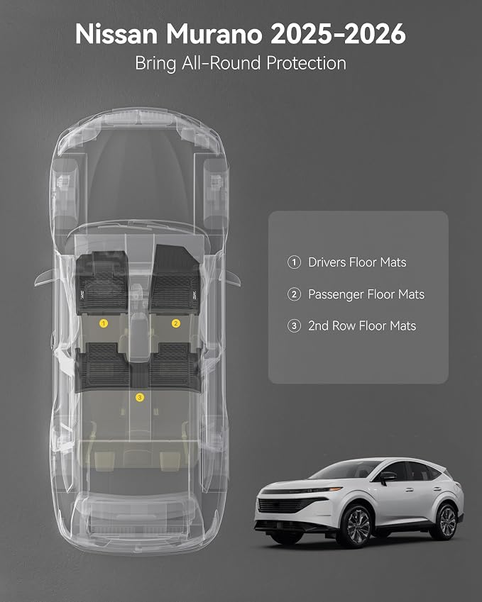 3W Floor Mats for Nissan Murano 2025-2026, 1st & 2nd Row Car Mats, Black | Safety Comes First, Waterproof Protection, Easy To Clean, All Weather, Non-Slip, Heavy Duty Mats - Image 2