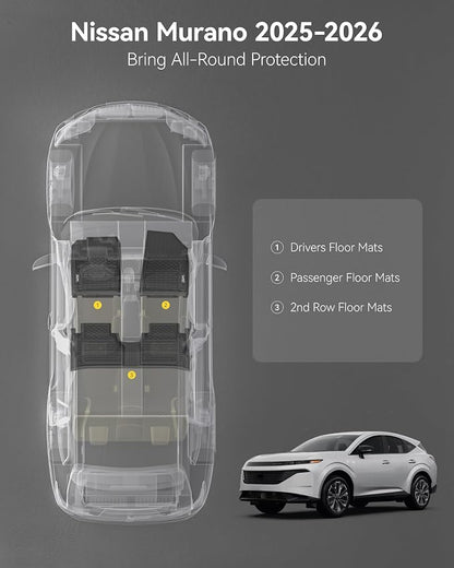 3W Floor Mats for Nissan Murano 2025-2026, 1st & 2nd Row Car Mats, Black | Safety Comes First, Waterproof Protection, Easy To Clean, All Weather, Non-Slip, Heavy Duty Mats - Image 2