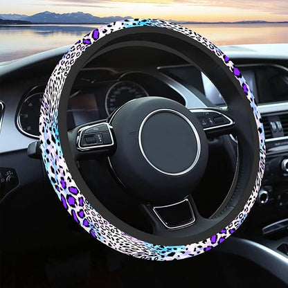 Car Steering Wheel Cover for Women Men, Non-Slip Breathable Cute Steering Wheel, Purple Leopard Steering Wheel Protector, Car Accessories, Universal 14" 02/2-15" Fit Auto, Suvs by KeepCarTidy