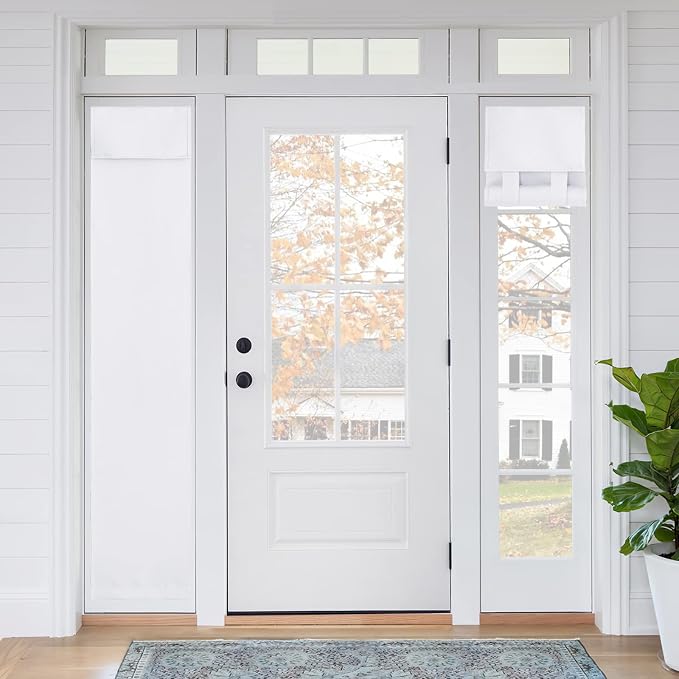 RYB HOME No Drill 12 inch Curtains for Sidelight French Door Curtain | Narrow Blackout Window Shade, Entry Glass Door Cover, Renter Friendly Blackout Curtains, W12 x L72, Pure White, 1 Panel by RYBHOME