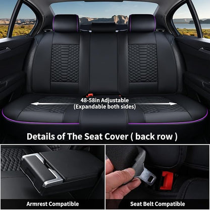 Coverado Leather Seat Covers, Car Seat Covers Full Set, Nappa Leather Seat Covers for Cars, Car Seat Protectors Waterproof, 5 Seats Black&Purple Automotive Seat Covers Fit for Most Cars Trucks - Image 2