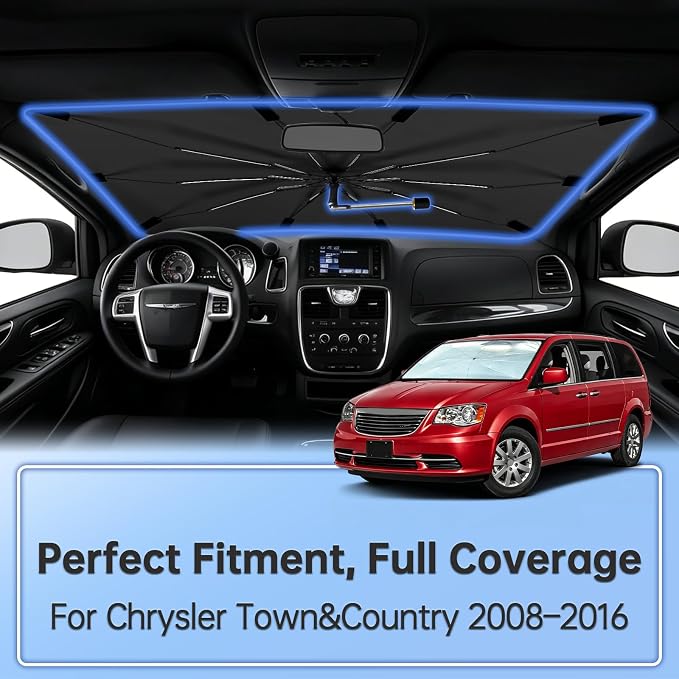 Windshield Sun Shade Umbrella for Chrysler Town & Country 2008–2016 | Double Layer Sunshade for Front Windshield for Town & Country,Aotmotive UV Protection Sun Blocker & Heat Shield - Image 2