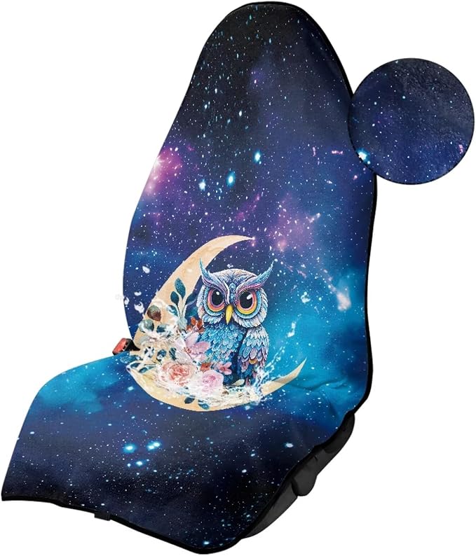 Towel Seat Cover for Trucks SUV, Car Seat Protector Cover Waterproof Car Seat Towel Cover After Gym Beach Travel Sport(Galaxy Moon Owl Print,2Pcs) - Image 3