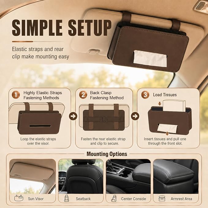 Car Tissue Holder, Leather Rectangular Car Backseat Napkin Storage Box, Multifunctional Vehicle Interior Tissues Organizer Accessories for Keep Auto Tidy (Brown) - Image 5
