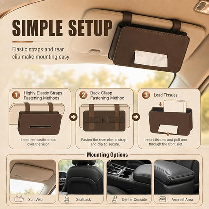 Car Tissue Holder, Leather Rectangular Car Backseat Napkin Storage Box, Multifunctional Vehicle Interior Tissues Organizer Accessories for Keep Auto Tidy (Brown) - Image 5