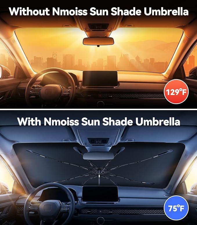 Nmoiss Windshield Sun Shade Umbrella for Civic - [Vinyl Coating Heat Shield] Protect Car from Sun Rays & Heat Damage Keep Cool and Protect Interior, Spring Structure Edge - Image 2