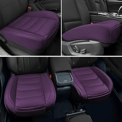 BOPUOVRE Car Seat Cover for Luxury & Comfort PU Leather | Anti Slip Full Wrap Protection Storage Pocket Bottom Cushion Universal Fit 95% Vehicles Purple 2 Piece - Image 2