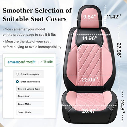 Coverado Leather Seat Covers, Car Seat Cover Front Seats, Waterproof Seat Covers, Luxury Faux Leather Car Seat Protectors, Black and Pink Car Seat Cover Universal Fit for Most Cars - Image 5