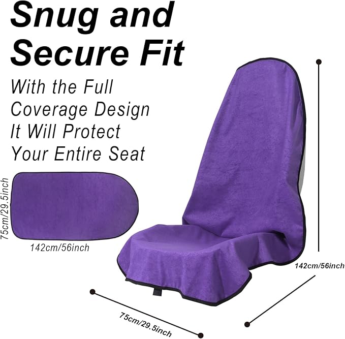 Sweat Towel Car Seat Cover Protector Front Seats for Gym Workout, Running, Swimming, Beach and Hiking, Waterproof Universal Seat Cover for Car, Trucks, Van & SUV (1, Purple, Front) - Image 3