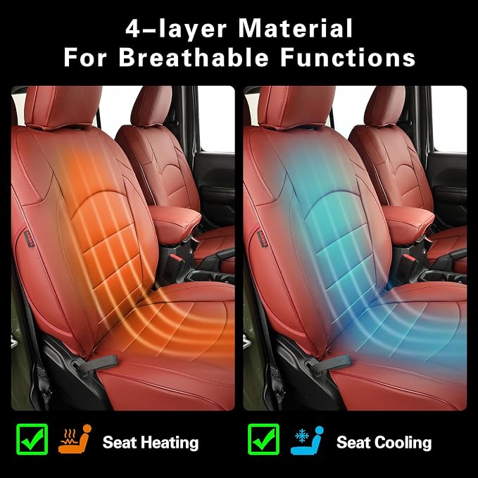 coverdream Wrangler Seat Covers Full Set for 2018-2025 2026 Jeep Wrangler Sport,Sahara SUV,Rear Split Seat w/No Armrest,Fully Covered,Luxury Waterproof Leather Car Seat Protector(Wine Red) - Image 6