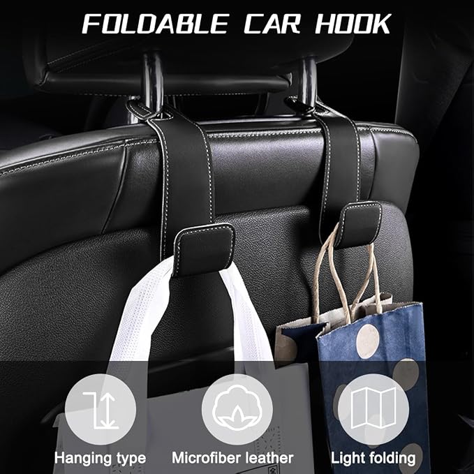 2PCS Car Seat Headrest Hook, Leather Vehicle Seatback Organizer Hanger for Hanging Purse Bag Coat, Auto Seat Back Storage Hook Accessories, Universal for SUV, Sedan, Truck (Carbon Fiber Black) - Image 6