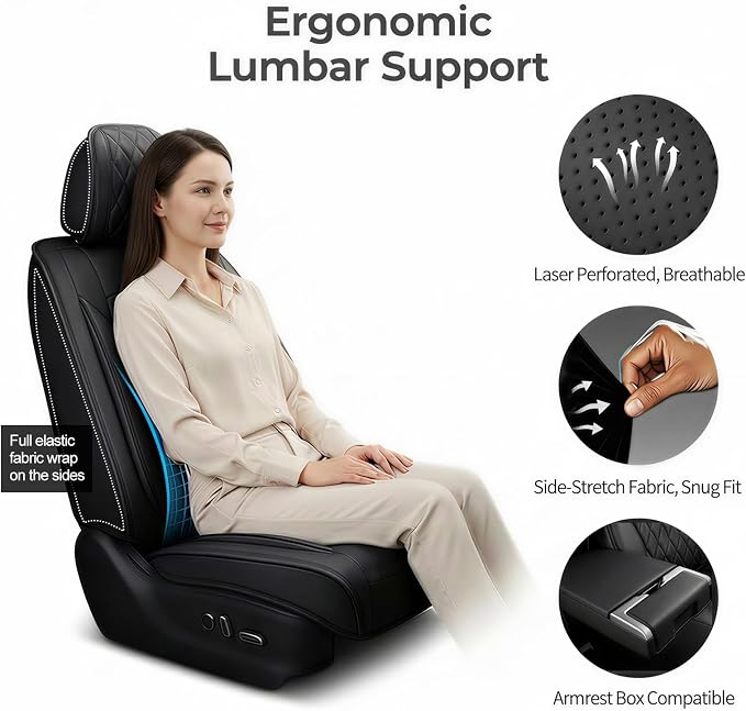 Fit for CH-R Car Seat Covers Compatible with Toyota CHR 2018-2022 - Waterproof Breathable Leather Automotive Seat Cushions Protector, Airbag Compatible,Only 2 Front seat Covers(Black) - Image 7