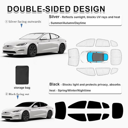 KMF 8pcs Thicken Sun Shades for Tesla Model S 2021-2026 Accessories,Windshield Sunshade Car Window Covers for Side Rear, UV Block and Blackout Privacy for Car Camping - Image 5
