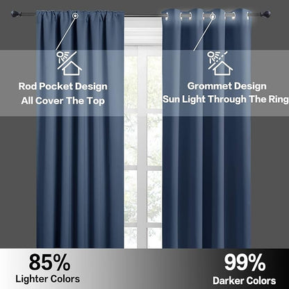 RYB HOME Extra Wide Blackout Curtains for Bedroom Living Room 63 inch Long | Thermal Insulated, Privacy, Drapes for Large Window, Triple-weave Fabric, For Better Sleep, W62 x L63, Stone Blue, 2 Panels - Image 5