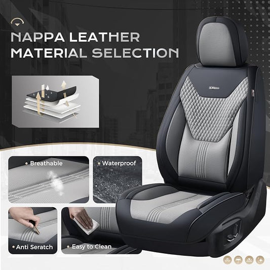Coverado Car Seat Covers with Lumbar Support, Front Covers for Cars, Universal Automotive Seat Cover, Waterproof, Leather Car Seat Cushion, Interior Seat Protectors for Most Cars - Image 2