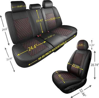 Black and Red Thick Nappa Leather Automotive Front Car Seat Covers Set of 2 | Univerasal Fit,Lumbar Support,3D Contoured,Waterproof,for most Suvs Trucks Sedans - Image 5