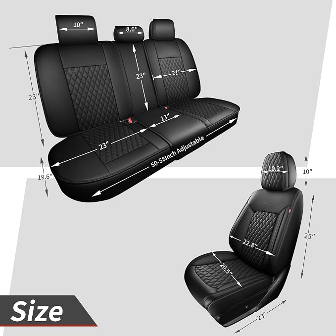 Black Thick Nappa Leather Automotive Car Seat Covers Set of 1 | Univerasal Fit,3D Contoured,Full Coverage,Waterproof,ThickTexture Nappa Leather,for most Suvs Trucks Sedans - Image 5
