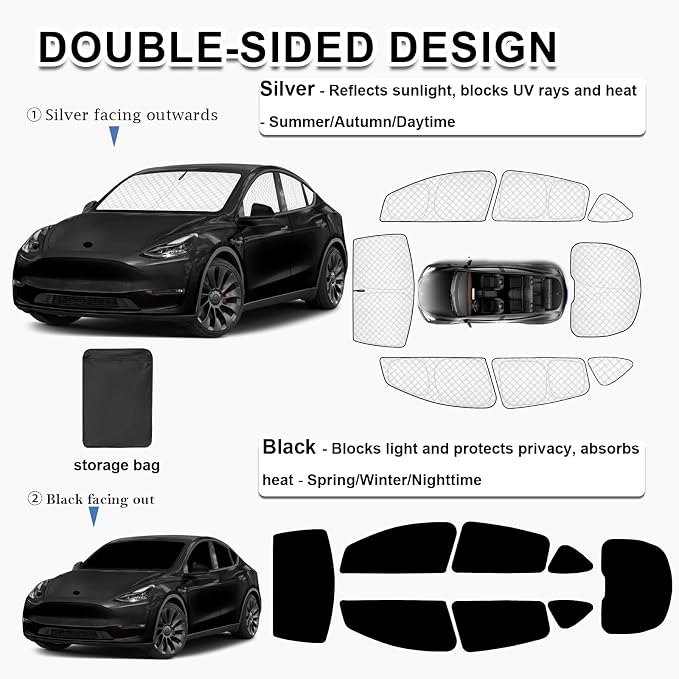 KMF 8pcs Thicken Sun Shades for Tesla Model Y 2020-2024 (Not Juniper) Accessories, Tesla Y Full Car Window Covers Sunshade for Windshield Side Rear, UV Block and Blackout Privacy for Camping Outdoor - Image 4