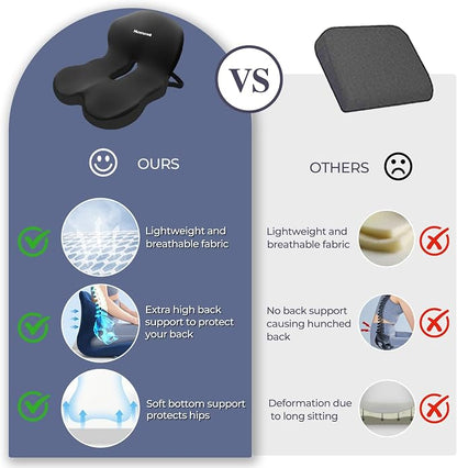 Memory Foam Seat Cushion for Sciatica & Back Pain Relief - Ergonomic Chair Pad with Adjustable Strap & Supportive Comfort Cover, Non-Slip for Car, Truck, Office Chair -Black - Image 7