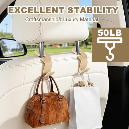 Car Purse and Coat Hanger - 2Pack Beige Leather Hooks for Hanging Purses, Bags and Coats - Image 5