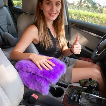 Fluffy Car Armrest Cover with Side Pockets – Plush Fuzzy Fur Center Console Armrest Cushion Pad, Universal Winter Car Interior Protector, Soft Arm Rest Cover with Storage for Women & Men (PURPLE) - Image 7
