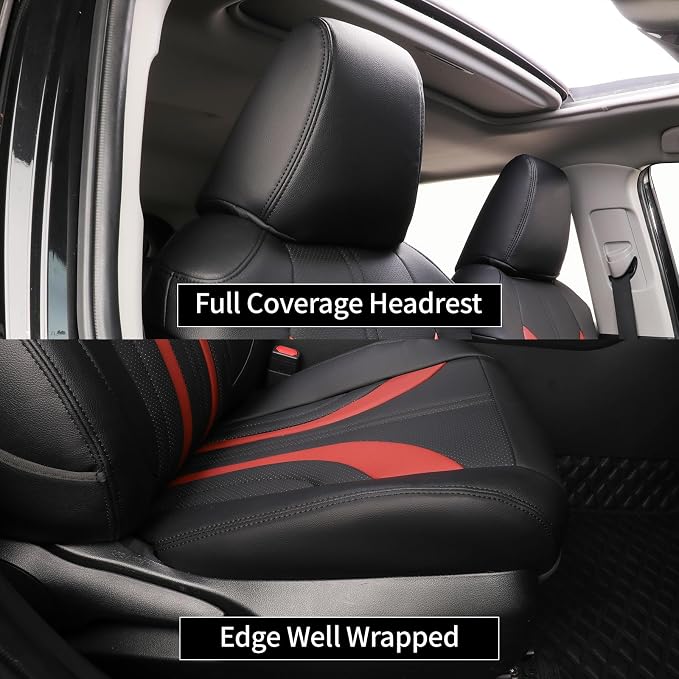 EKR Corolla Seat Covers Custom Fit for Toyota Corolla 2020 2021 2022 L/LE,Leather Car Seat Cover Full Set-Faux Leather(Black +Burgundy) - Image 4