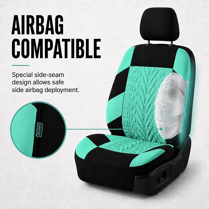 FH Group Full Set Premium Cloth Car Seat Covers - Universal Fit, Low Back Front Seat Covers, Airbag Compatible, Split Bench Rear Seat, Washable Seat Cover for SUV, Sedan, Mint - Image 4