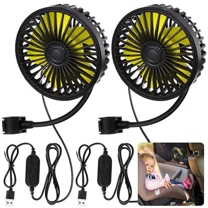 Glooglitter 2 Pcs Car Fan USB for Rear Seat Passenger Portable Headrest 360 Degree Rotatable 3 Speed 12v/ 24v Automobile Ventilation Fan with Clip for SUV Backseat, RV, Vehicles(Practical,Black) by Glooglitter