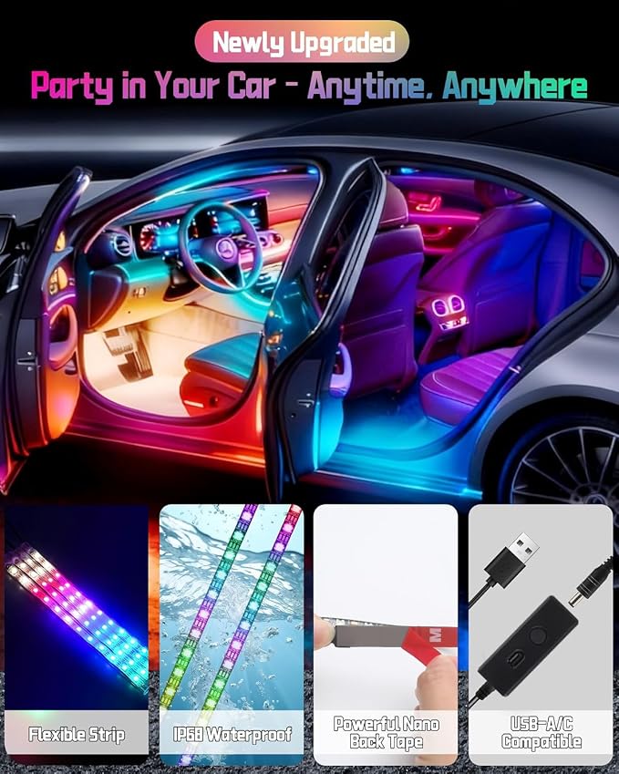 Car Interior LED Lights, USB Under Dash RGB Ambient Lighting Kit, DC 5V | DIY Music Mode, Smart USB Powered Color Changing Light Strips for Jeeps, Trucks and SUVs, Car Accessories for Men & Women - Image 8