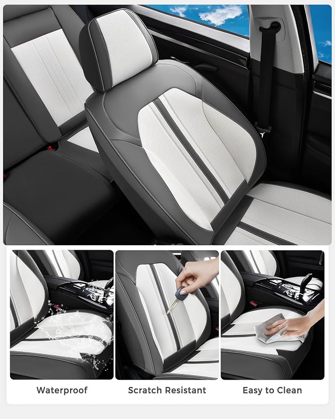Huidasource Front Car Seat Covers, Luxury Faux Leather Car Seat Covers Front Seats, Compatible with Airbags, Seatbelt Buckles, Cooling＆Heating, Universal Fit for Most Cars Vans Trucks SUVs, Gray＆White - Image 6