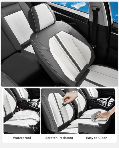 Huidasource Front Car Seat Covers, Luxury Faux Leather Car Seat Covers Front Seats, Compatible with Airbags, Seatbelt Buckles, Cooling＆Heating, Universal Fit for Most Cars Vans Trucks SUVs, Gray＆White - Image 6