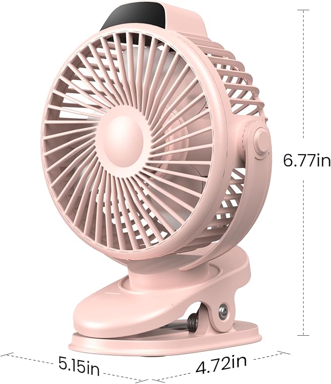 Koonie Portable Clip-On Fan, Small Rechargeable Battery Operated, 3 Speeds | Pink Mini Clamp Fan With LED Display, 360° Rotate Personal Cooling Desk Fan for Stroller Bed Travel Camping Golf Gym - Image 7