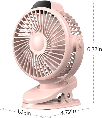 Koonie Portable Clip-On Fan, Small Rechargeable Battery Operated, 3 Speeds | Pink Mini Clamp Fan With LED Display, 360° Rotate Personal Cooling Desk Fan for Stroller Bed Travel Camping Golf Gym - Image 7