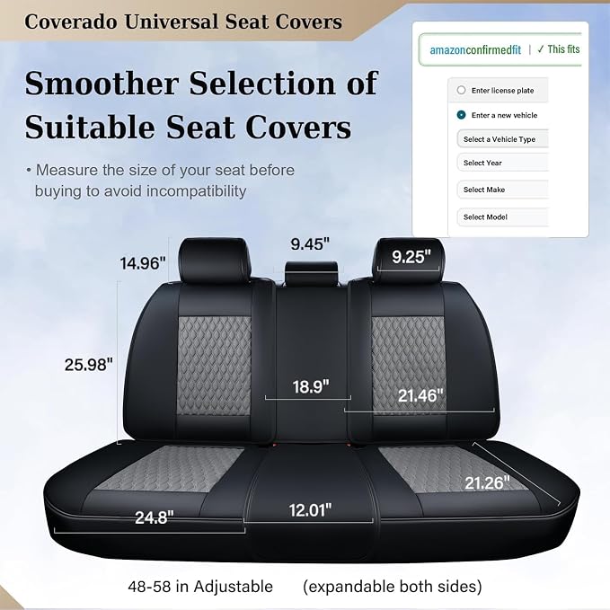 Coverado Leather Rear Seat Covers for Cars, Waterproof Back Seat Cover, Universal Automotive Seat Cushion Protector for Most Cars Trucks SUV (Black&Gray) - Image 4