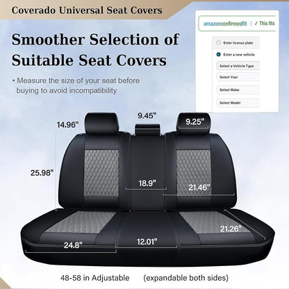 Coverado Leather Rear Seat Covers for Cars, Waterproof Back Seat Cover, Universal Automotive Seat Cushion Protector for Most Cars Trucks SUV (Black&Gray) - Image 4