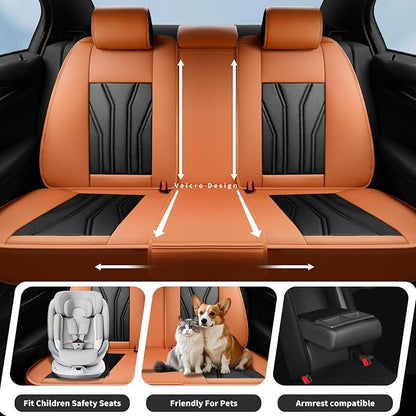 Fit Titan Car Seat Covers Premium Leather for Nissan Titan 2009-2023 2024. Waterproof， Breathable, Scratch-Resistant & All-Weather Seat Cushion Protector（2 Front Seats,Orange&Black - Image 3