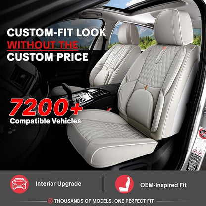 Car Seat Cover Complete Set, Light Gray, Suitable for Most Cars | with Lumbar Support, Premium Artificial Leather, Waterproof and Easy to Clean, Airbag Compatible - Image 2
