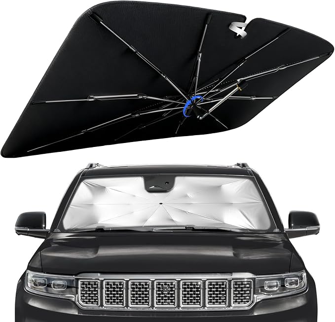 Windshield Sun Shade for Jeep Wagoneer 2022-2026 with 360° Rotating Shaft | Custom Fit Umbrella Sunshade for UV Blocking, Car Sun Visor Keeps Car Cool, Protects Interior & Easy Storage by Lonyaqui