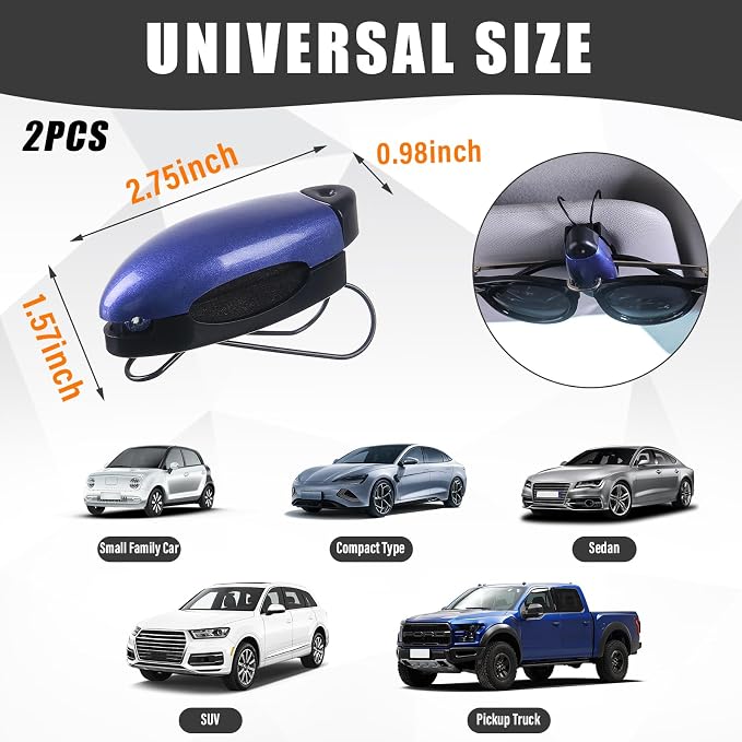 Kewucn 2 PCS Car Sunglasses Holders, Eyeglasses Glasses Hanger Clip for Car Sun Visor, Sunglasses Mount Ticket Card Clip, Universal Auto Visor Accessories for Different Size Eyeglasses (Blue) - Image 2